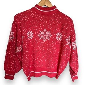Vintage 80s Entourage Snowflake Fair Isle Knit Mock Neck Sweater Pink Size S/M